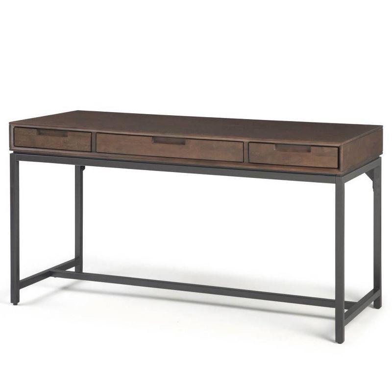 WyndenHall 60" Devlin Mid-Century Solid Wood Writing Desk with Drawers Walnut Brown : Home Office Furniture, Spacious Workstation