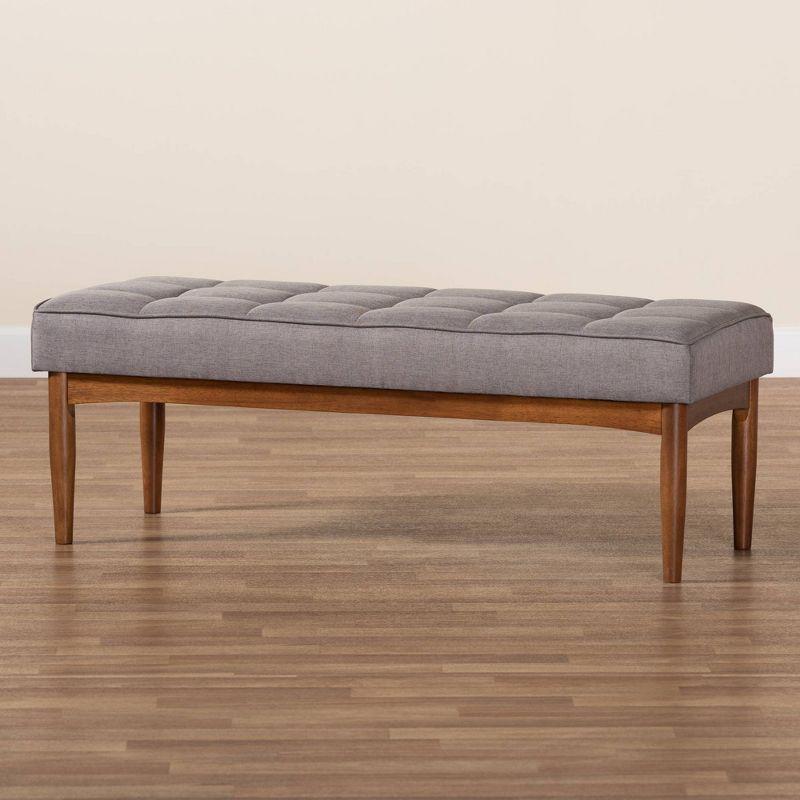 Sanford Wood Dining Ottoman Gray/Walnut Brown - Baxton Studio: Padded Fabric, Tufted Design, Angled Legs