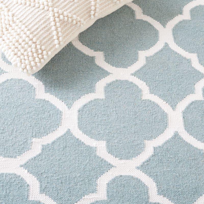 Handwoven Blue and Ivory Geometric Wool Area Rug