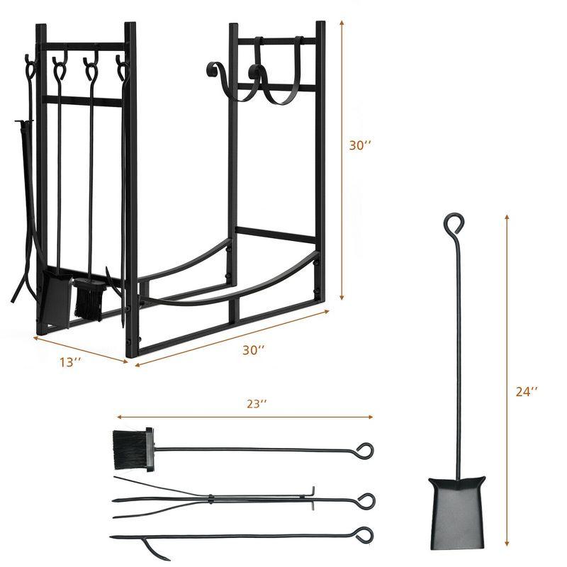 Costway 30'' Firewood Rack W/4 Tool Set Kindling Holders for Indoor & Outdoor