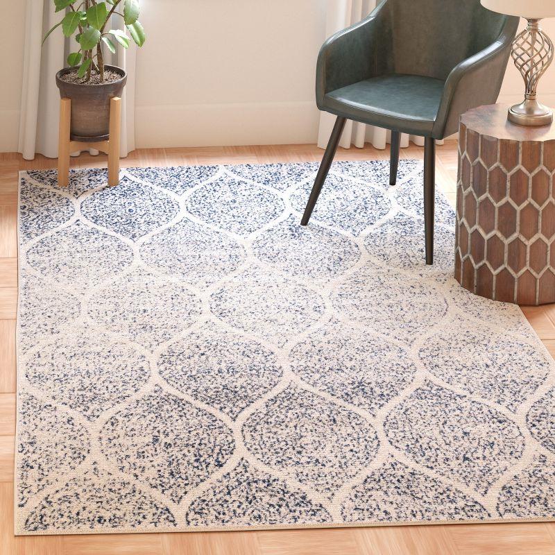 Cream and Royal Blue 5'3" Square Synthetic Easy-Care Area Rug