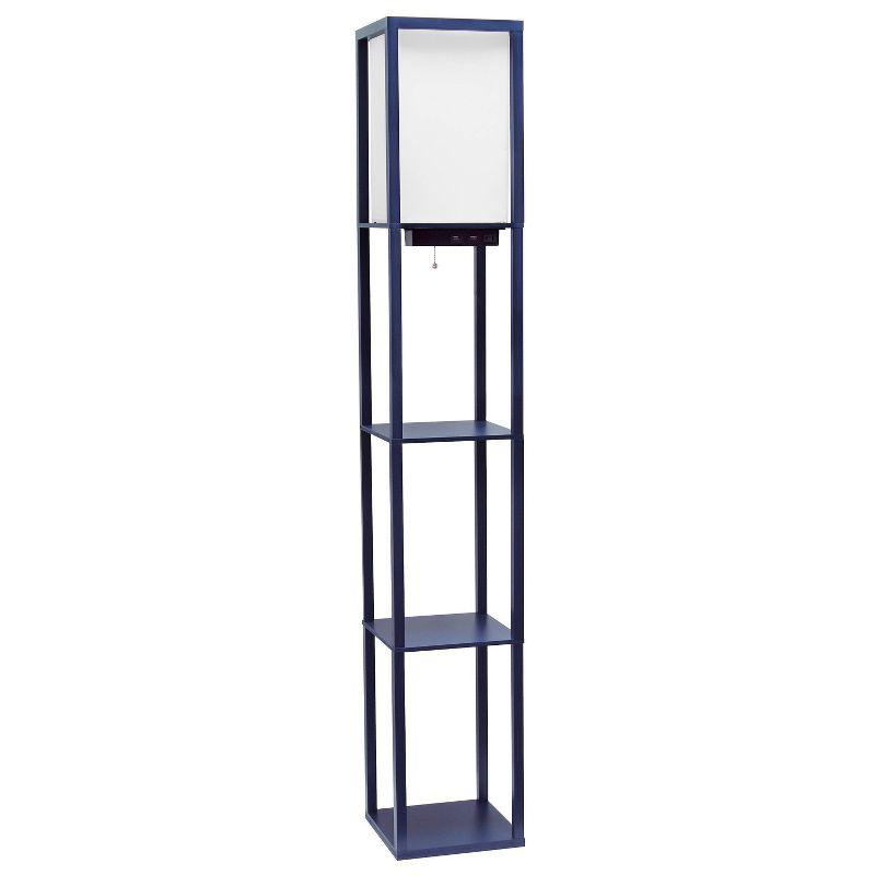 Creekwood Home Classix 62.5" 3-Tier Storage Floor Lamp with Charging Ports and Outlet Navy Blue