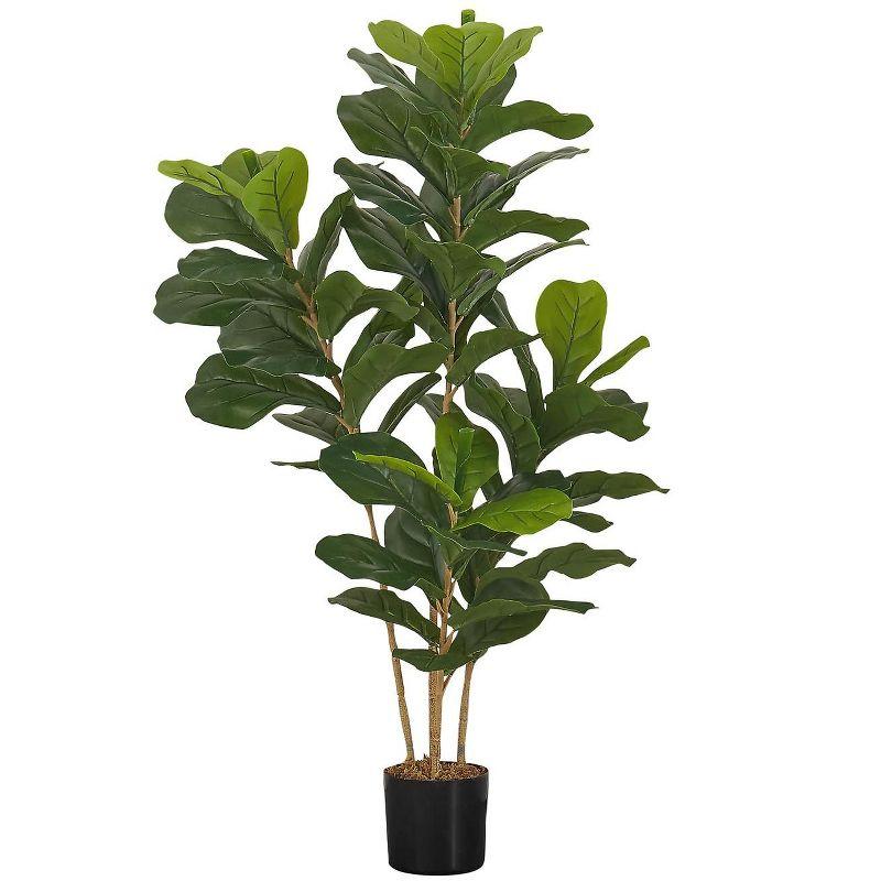 Monarch Specialties Artificial Plant 41 inch Tall Fiddle Tree Indoor Faux Fake Floor Greenery Potted Real Touch Decorative Green Leaves Black Pot