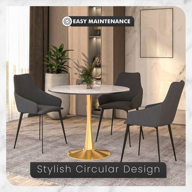 LeisureMod Bristol 35" Round Dining Table – Sintered Stone Top Accent Café Table & Sturdy Steel Gold Pedestal Base for Kitchen and Small Spaces