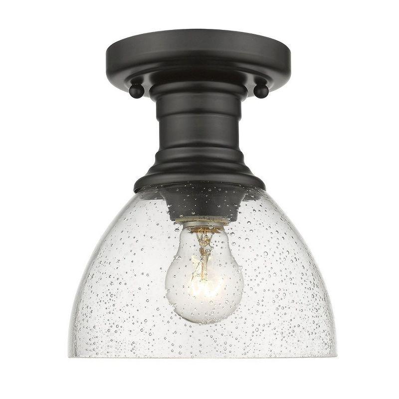 Golden Lighting Hines 1-Light Semi-flush in Matte Black with Seeded Glass