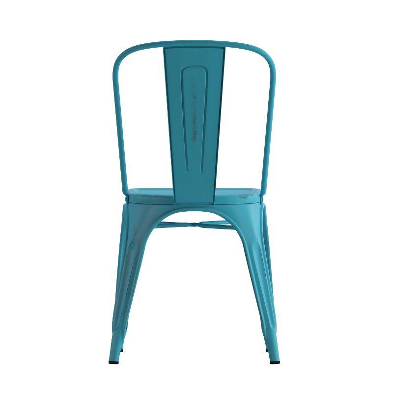 Emma and Oliver Commercial Grade Distressed Colorful Metal Indoor-Outdoor Stackable Chair