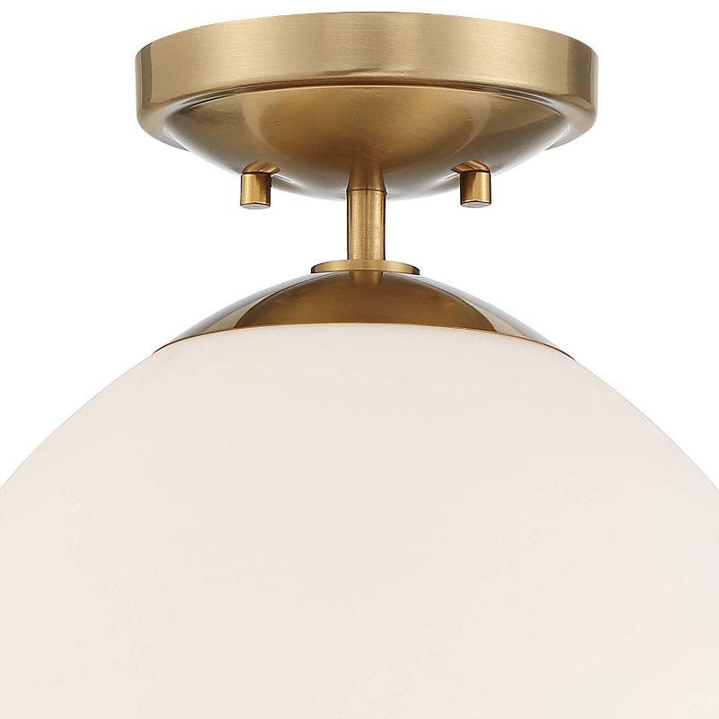 Possini Euro Design Orilla Modern Ceiling Light Semi Flush Mount Fixture 12" Wide Warm Brass Opal Glass for Bedroom Kitchen Living Room Hallway House