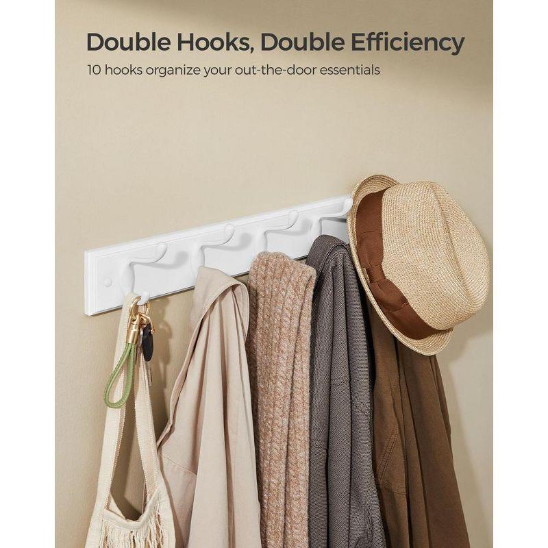 SONGMICS Wall-Mounted Coat Rack, Hook Rack, 5 Dual Metal Hooks, for Coats, Bags, Keys, in The Entryway, Bedroom, Living Room, White ULHR235W01