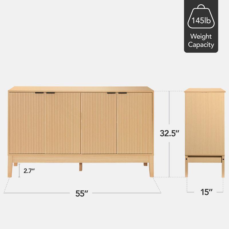 Best Choice Products 4-Door Reeded Storage Cabinet w/ Soft-Close Doors, Multipurpose Accent Furniture - Natural