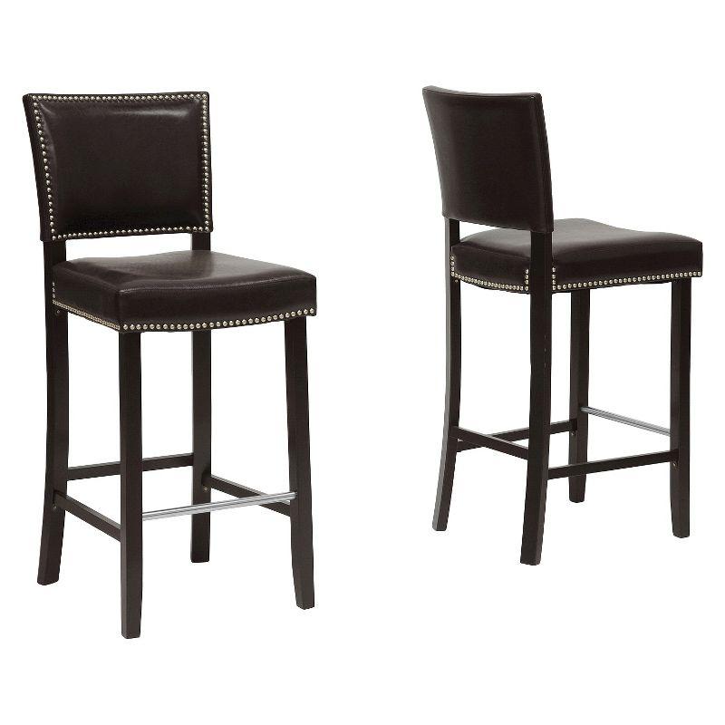 Set of 2 Aries Barstools with Nail Head Trim Dark Modern - Baxton Studio: Upholstered Vinyl, Wood Frame, Fixed Height