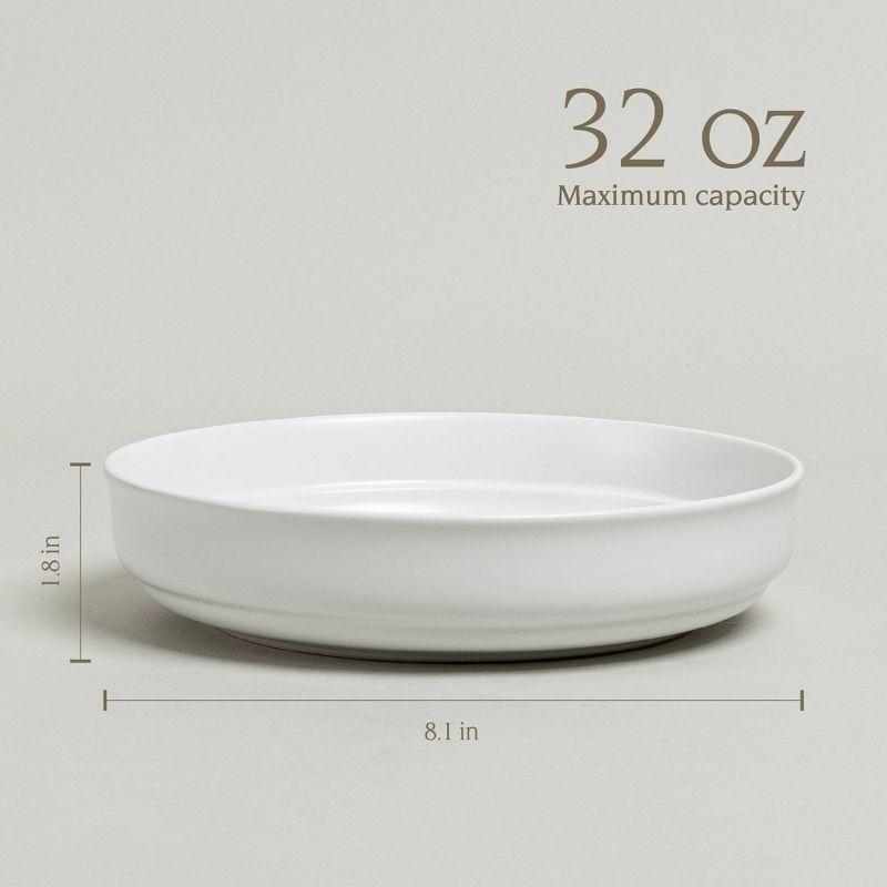 over&back Set of 4 32oz Rimmed Hand-Finished Stoneware Dinner Bowls Semi-Matte White: Microwave & Dishwasher Safe