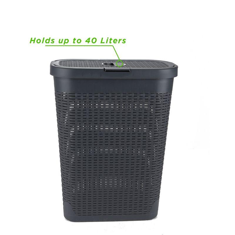 Mind Reader Mind Reader 40L Slim Laundry Hamper, Clothes Basket, Lid, Wicker Design, Plastic