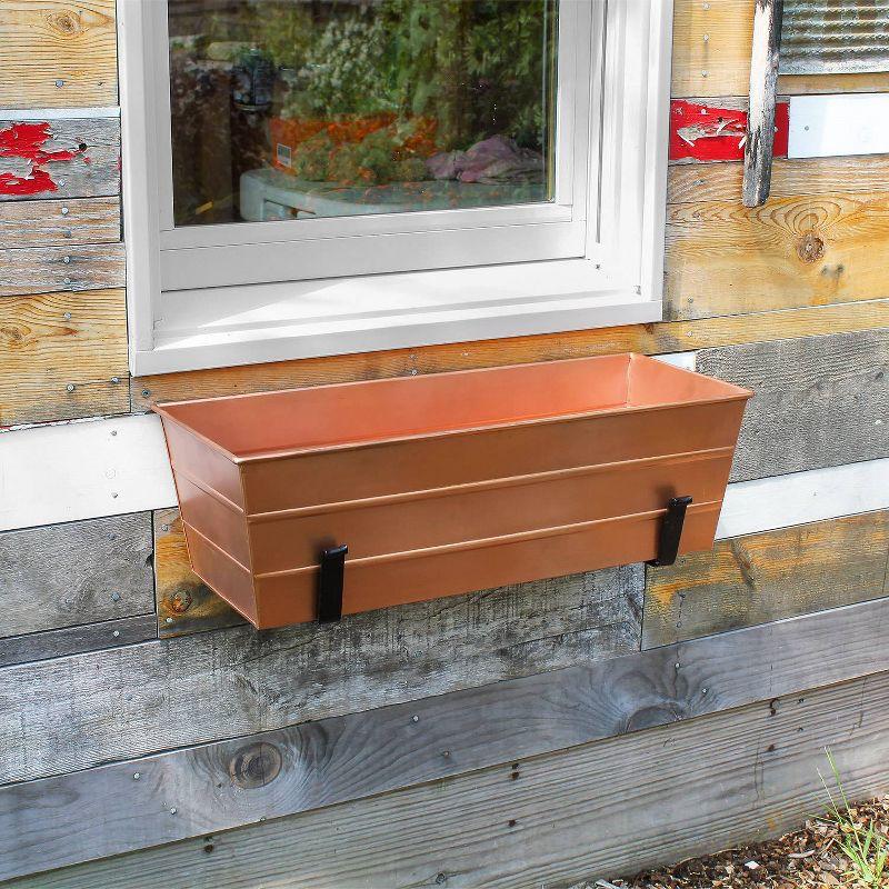 Medium Copper Galvanized Steel Flower Box with Wall Brackets