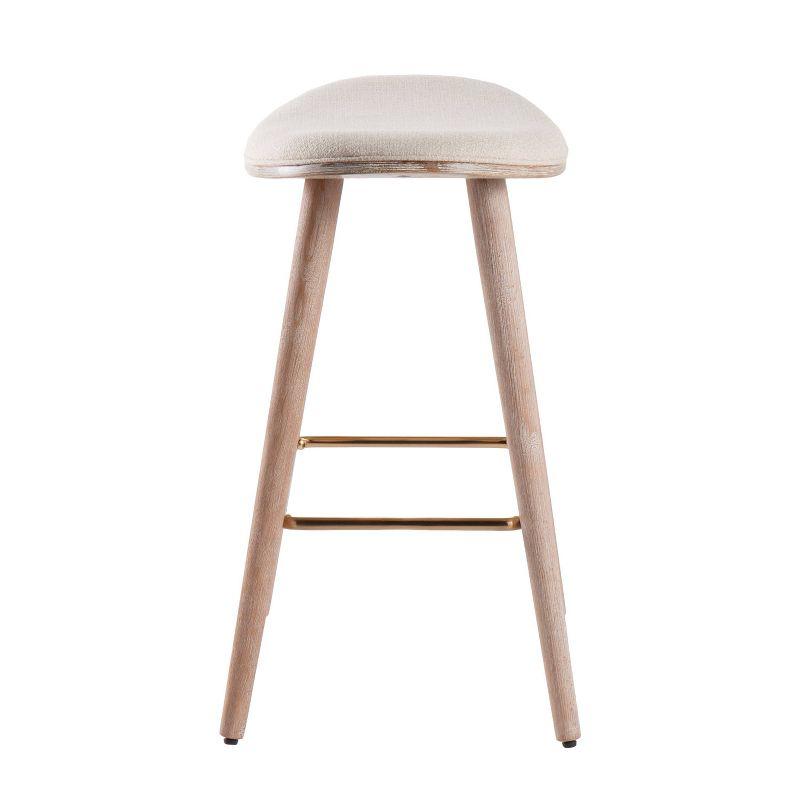 Contemporary White Washed Wood & Cream Saddle Counter Stool, Set of 2