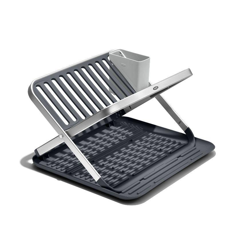 Compact Aluminum Foldable Dish Rack with Utensil Cup