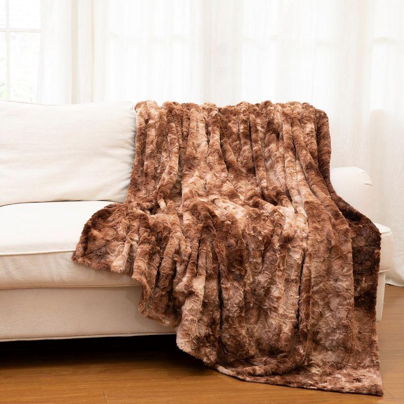 Cheer Collection Ultra Soft Faux Fur Throw Blanket - Brown