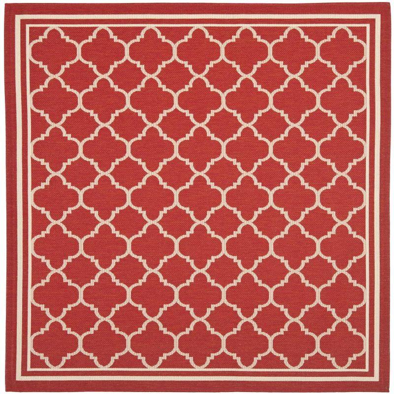 Red and Bone 4' x 4' Reversible Synthetic Square Rug