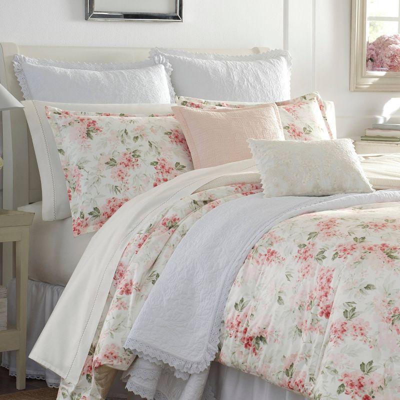 Full White Cotton Reversible Floral Comforter Set