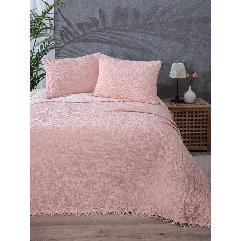 Sussexhome Muslin Blanket 4 Layers, Soft Bedspread, 100% Cotton Muslin Bed Cover, Reversible Coverlet, Powder Pink, 63x90 inches, Twin Size