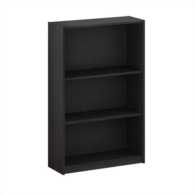 Adjustable Blackwood 3-Tier Wood Bookcase with Adjustable Shelves