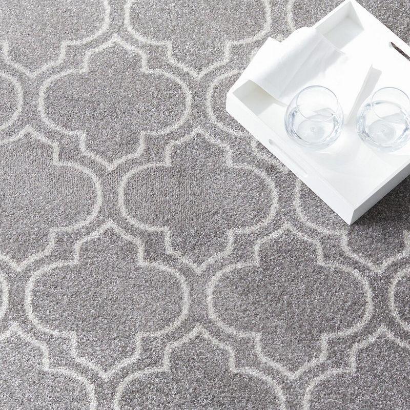 Grey and Light Grey Square Synthetic Area Rug