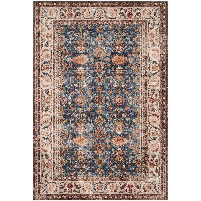 Royal Blue and Ivory Floral Motif Area Rug