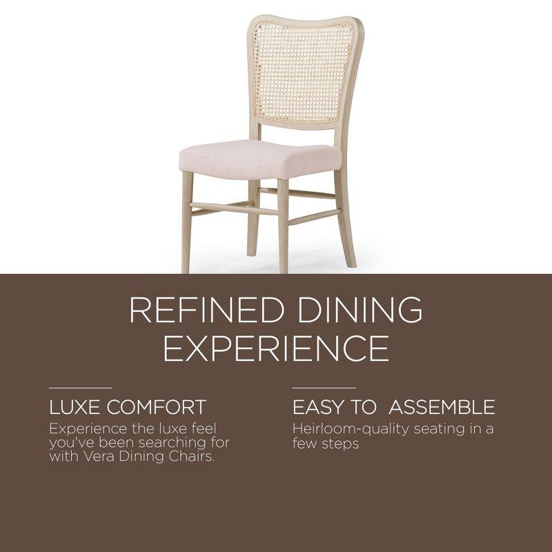 Maven Lane Vera Classical Wooden Dining Chair in Antiqued White Finish with Cream Weave Upholstery, Set of 2