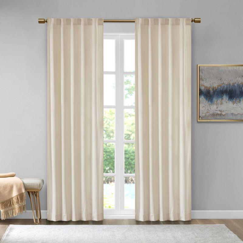 Set of 2 (63"x37") Bryce Poly Velvet Room Darkening Curtain Panels Ivory: Modern Living Room Decor by 510 Design
