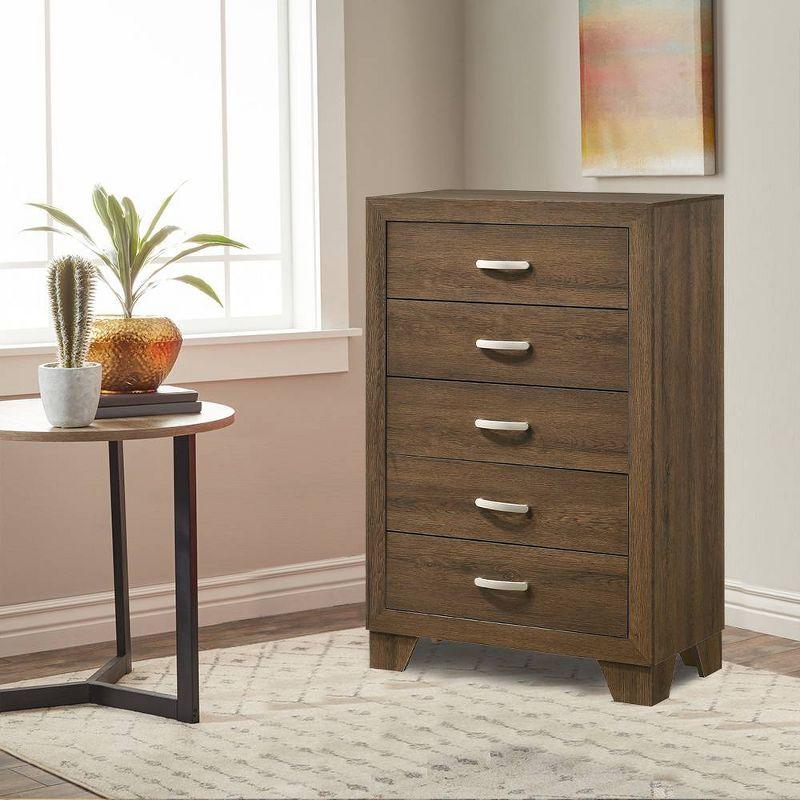 32" Brown Oak 5-Drawer Chest with Metal Handles