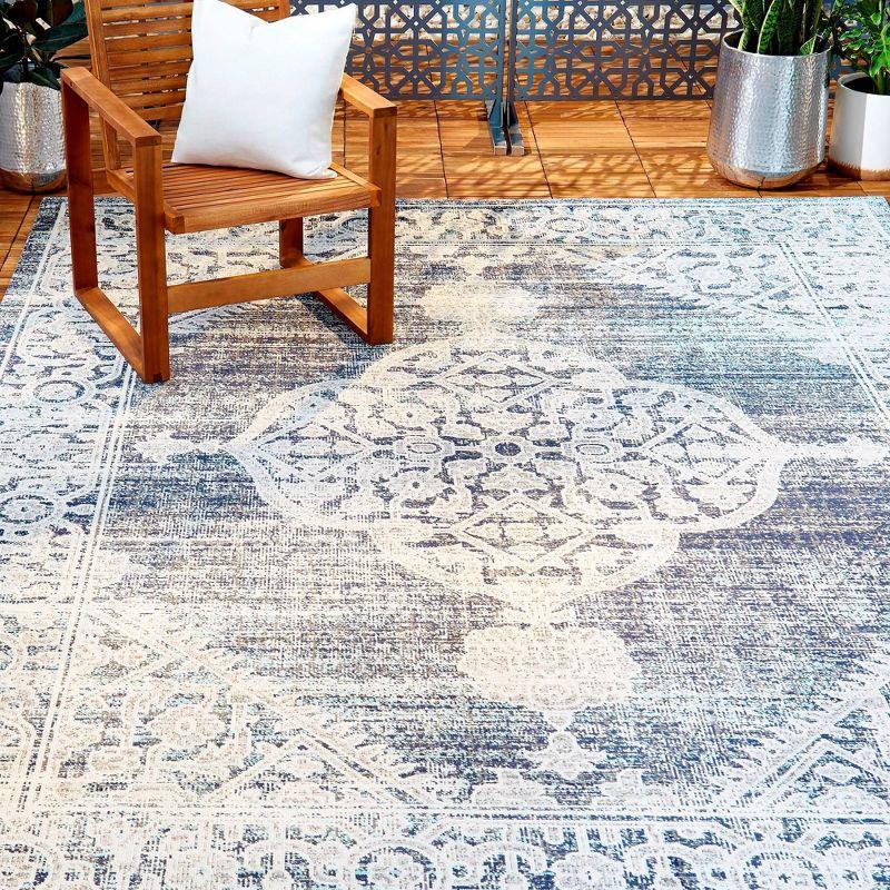 Sofia Magnolia 5'3" x 7'2" Outdoor Patio Rug Navy Blue - Nicole Miller