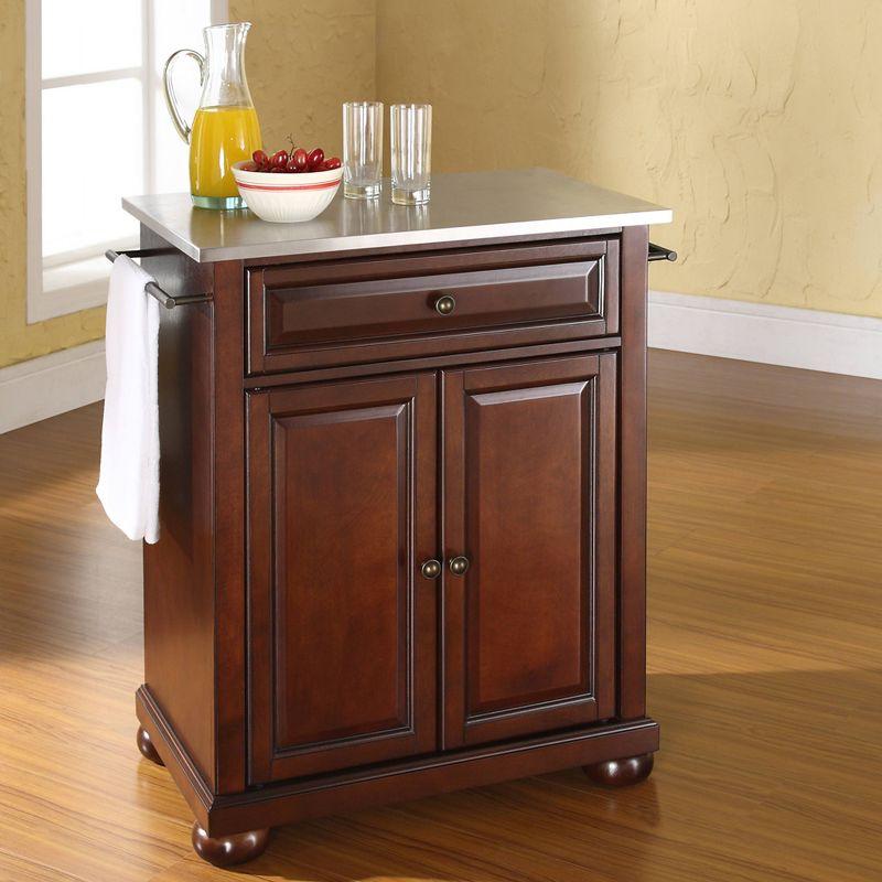 Mahogany and Stainless Steel Top Kitchen Island Cart