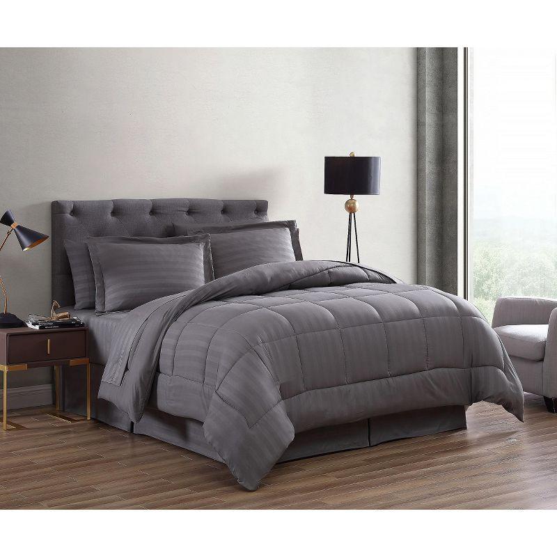 Sweet Home Collection Dobby Stripe Embossed Bed In a Bag Comforter Set