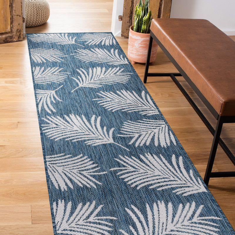 Tropical Navy Floral Flatwoven Synthetic 2'x7' Indoor/Outdoor Rug