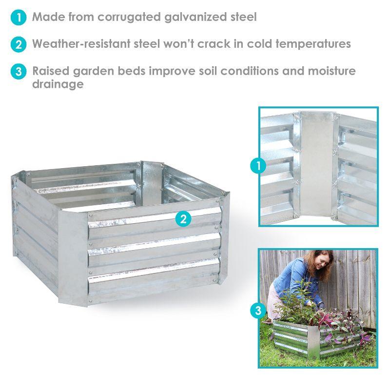 Sunnydaze Corrugated Galvanized Steel Raised Garden Bed for Plants, Vegetables, and Flowers - 24" Square x 12" H - Silver