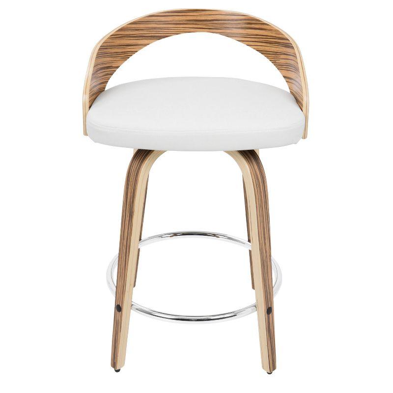 Zebra Wood and White Faux Leather Swivel Counter Stools, Set of 2