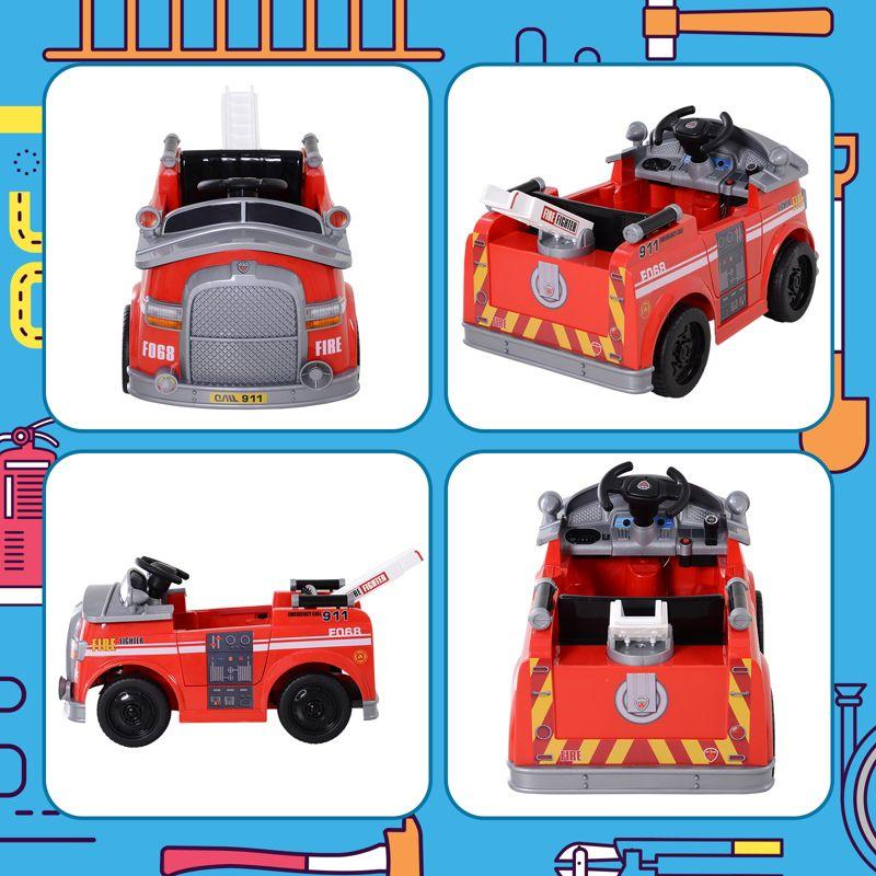 Aosom 6V Electric Ride-On Fire Truck Vehicle for Kids with Remote Control, Music, Lights, and Ladder