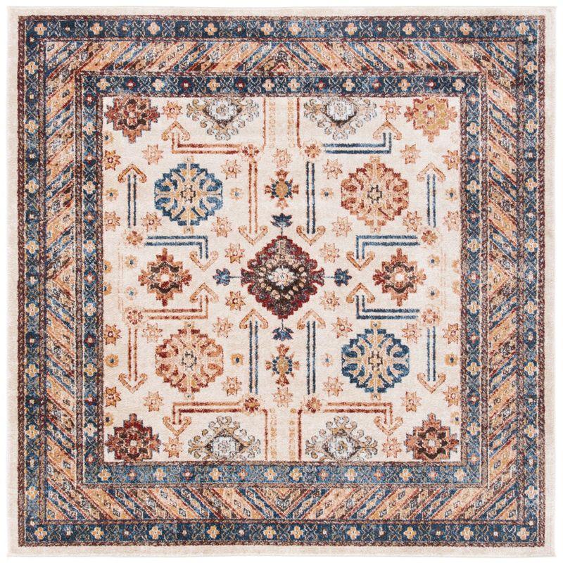 Ivory and Brown Hand-knotted Square Synthetic Rug