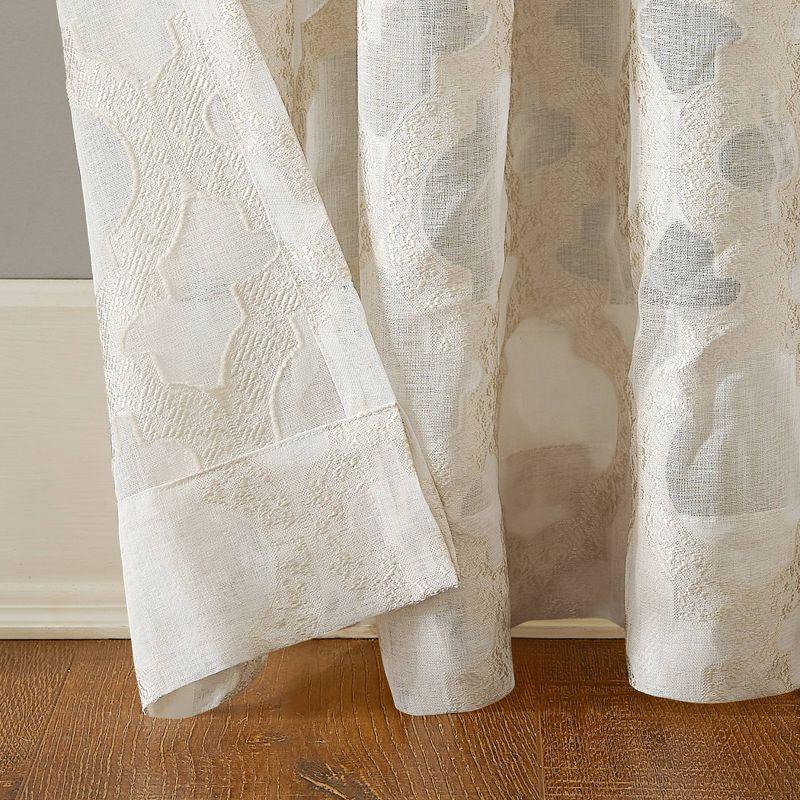 Cream Off-White Sheer Lace Detail Rod Pocket Drapes