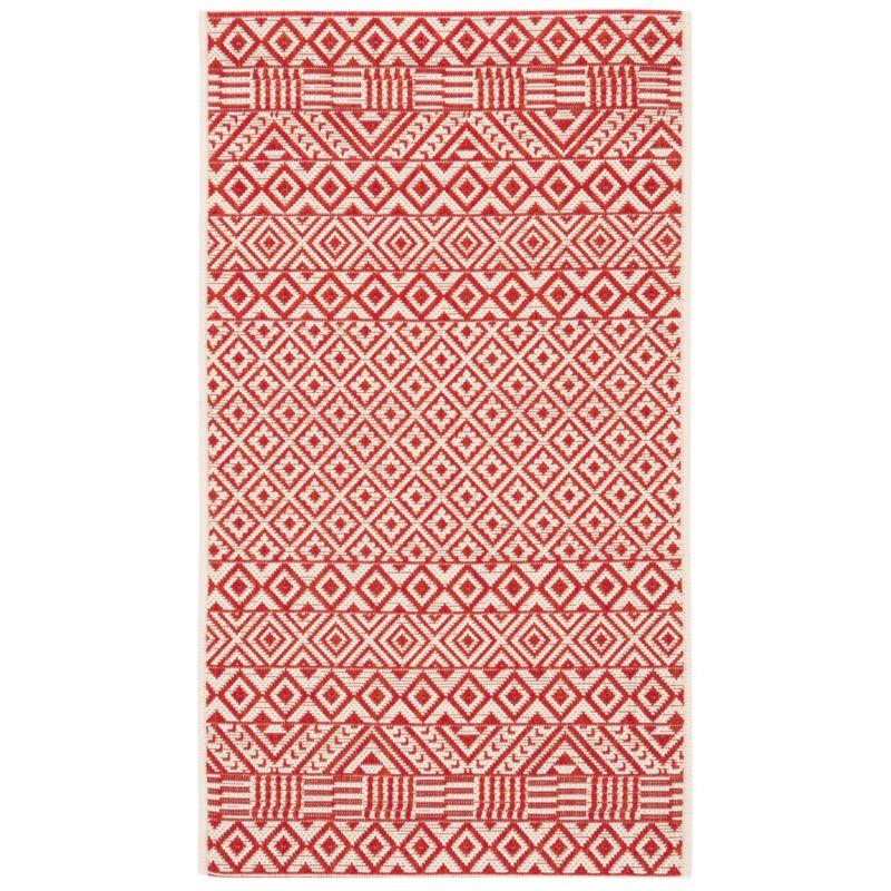 Beige and Red Geometric Indoor/Outdoor Area Rug