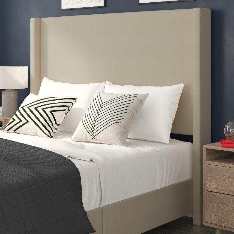 Flash Furniture Quinn Queen Upholstered Platform Bed with Channel Stitched Wingback Headboard, No Box Spring Needed, Beige
