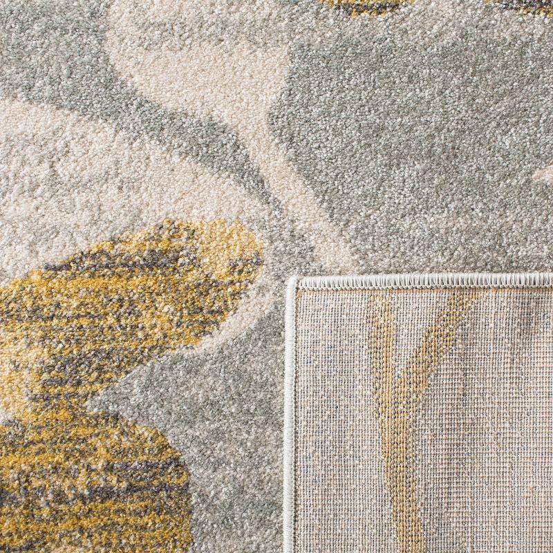 Grey and Gold Floral Elegance Synthetic Area Rug - 6'7" x 9'