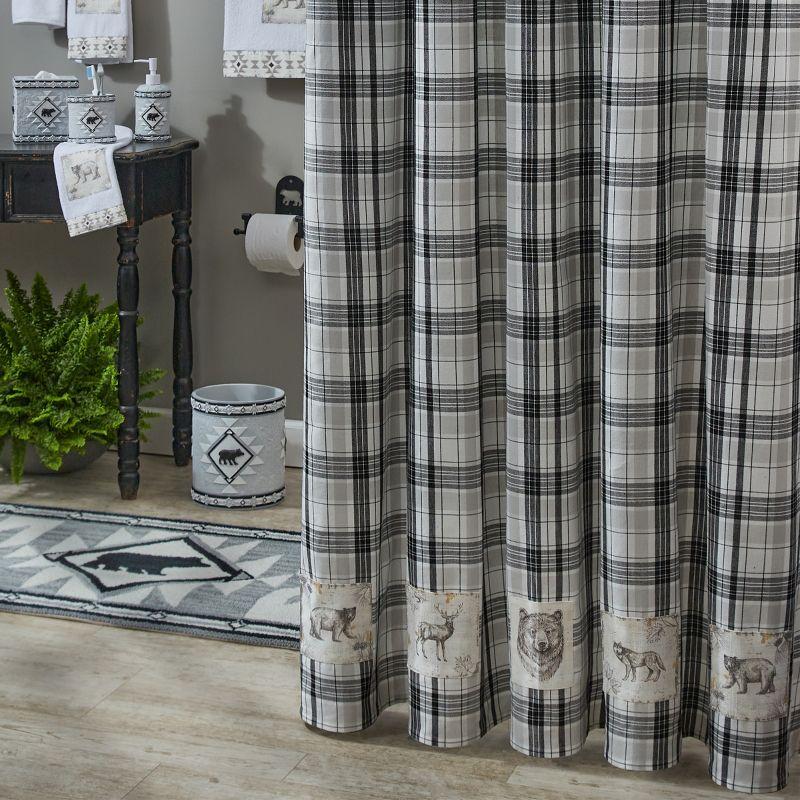 Rustic Plaid Fabric Shower Curtain with Wildlife Patches