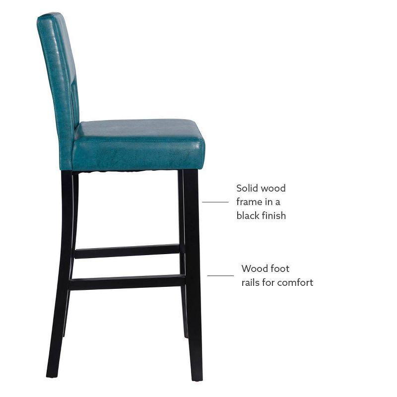 30" Vega Padded Back and Seat Faux Leather Barstool Blue - Linon: Upholstered, Rubberwood Legs, Fixed Height
