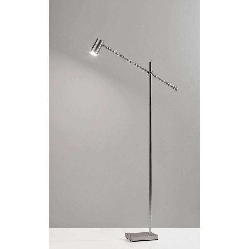 Sleek Brushed Steel LED Floor Lamp with Touch Sensor and Adjustable Arm