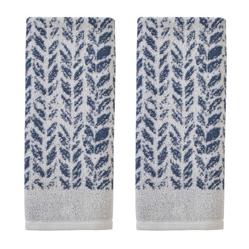 2pc Distressed Leaves Hand Towel Set Blue - SKL Home: Cotton Jacquard, Midweight, Machine Washable
