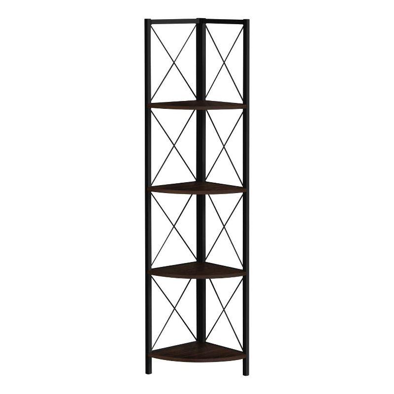 Bookshelf, Bookcase, Etagere, Corner, 4 Tier, 60"H, Office, Bedroom, Metal, Laminate