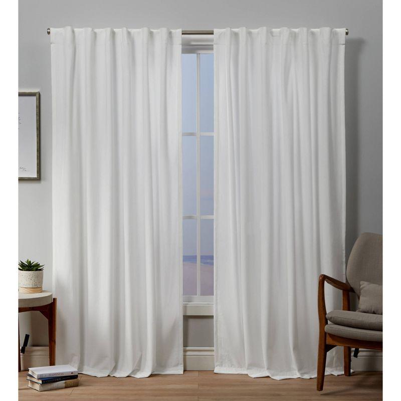 Set of 2 (96"x54") Velvet Back Tab Light Filtering Window Curtain Panels White - Exclusive Home: Polyester, Plain Weave