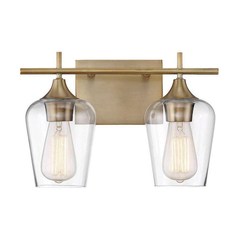 Warm Brass 2-Light Vanity Fixture with Clear Glass Shades