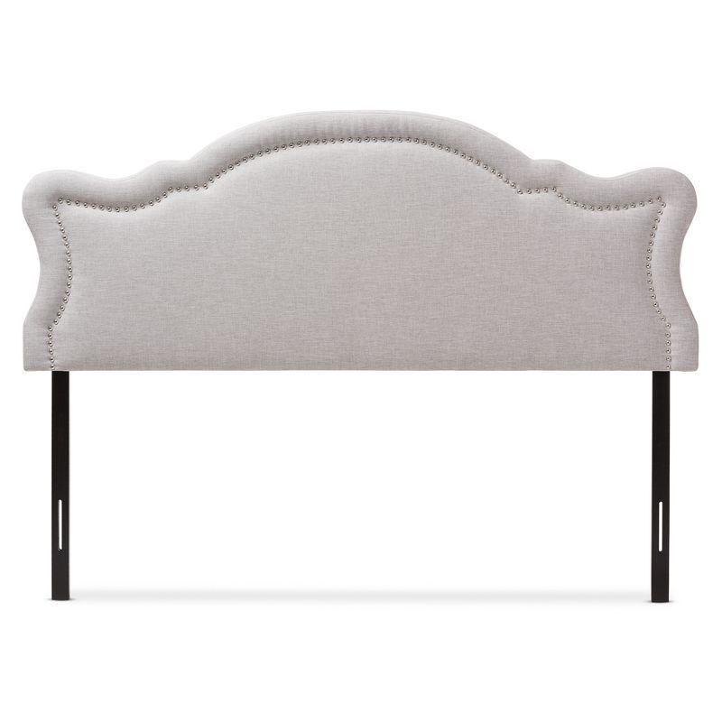 Avery Queen-Size Upholstered Headboard with Silver Nailhead Trim in Beige