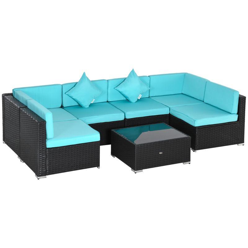 Turquoise 7-Piece Rattan Wicker Outdoor Sectional Sofa Set